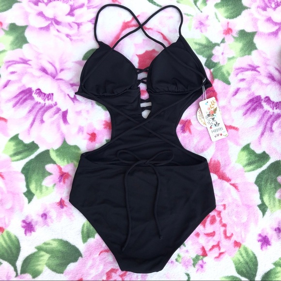 NEW Black Strappy One Piece Swimsuit - Picture 6 of 12